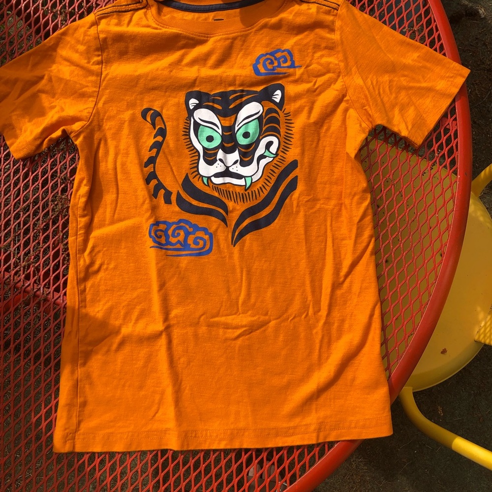 Tea Collection Woodblock a Tiger Graphic Tee Sz 12